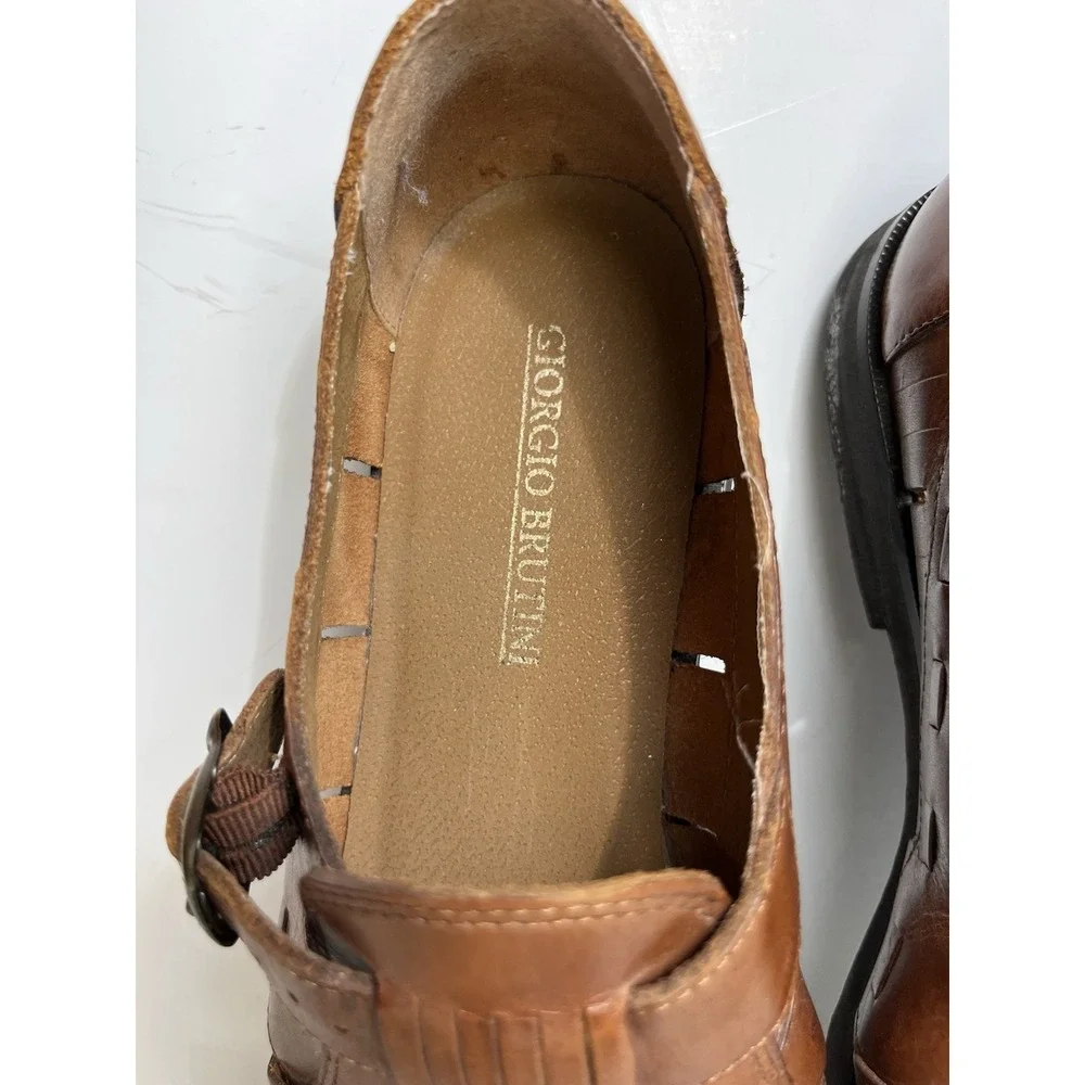 Giorgio Brutini Tan Leather Woven Fisherman Sandals Men Size 10M Shoes